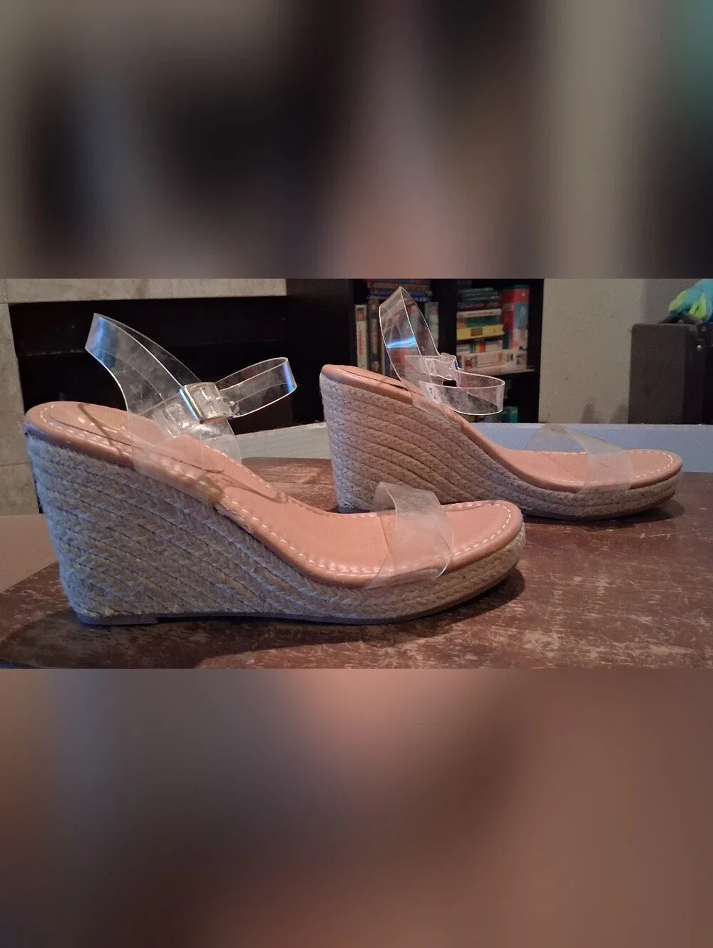 Madden NYC Clear Strap Espadrille Wedge Sandals in Nude